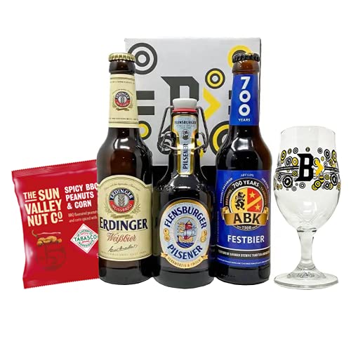 German Breweries Craft Beer Case Gift Set With Official Erdinger Glass (Erdinger, Flensburger & ABK Hells)